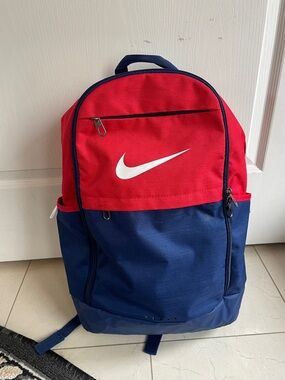 Nike Red and Navy Men's Backpack with White Swoosh Logo